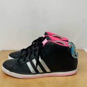 Adidas Daily QT Black/Silver/Pink High Top Neo Sneakers Size 11